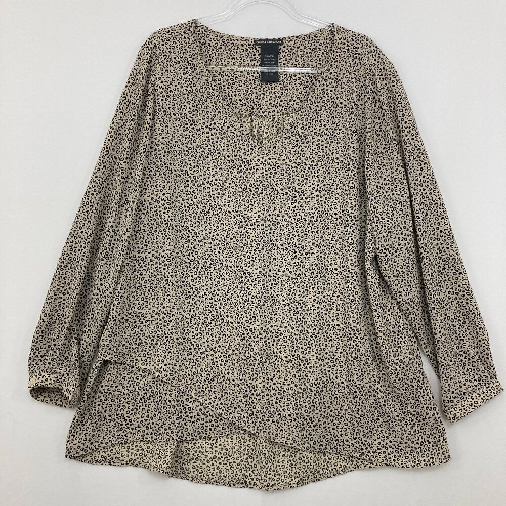 Chelsea & Theodore size XXL Tan Black Leopard V Neck Layered Long Sleeve Blouse